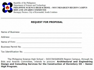 Request for Proposal for Architectural and Engineering Design and Consulting Services (Canteen and Student Activity Center, Dormitory Building III &amp;  Learning Resource Center )