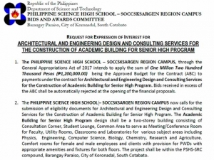 Procurement of Architectural and Engineering Design and Consulting Services (Academic Building for Senior High)